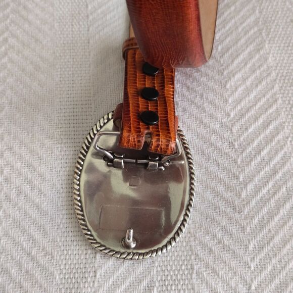 Vintage Concho Style Statement Belt Buckle Enamel Paisley Italian Calfskin 36" - Picture 5 of 6